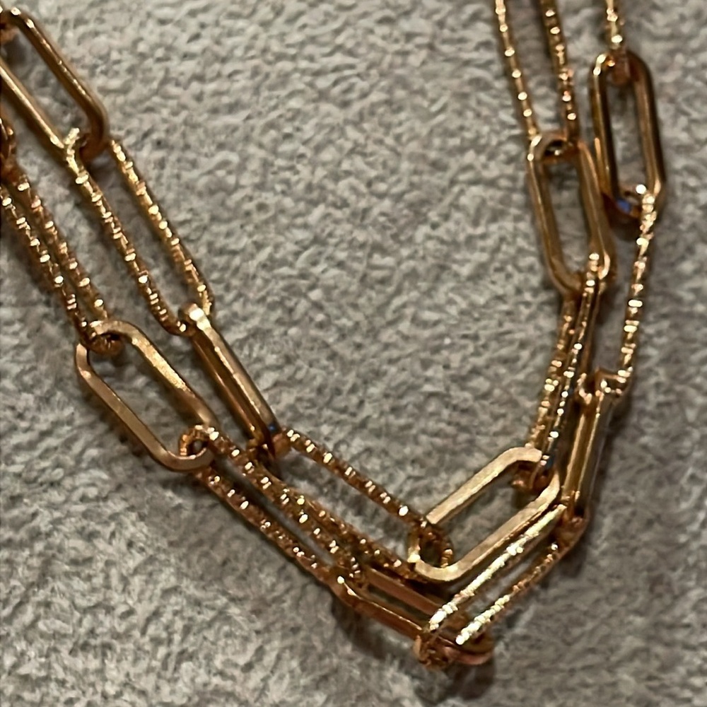 Gold Double Chain Paperclip Style Link Necklace 16-19”